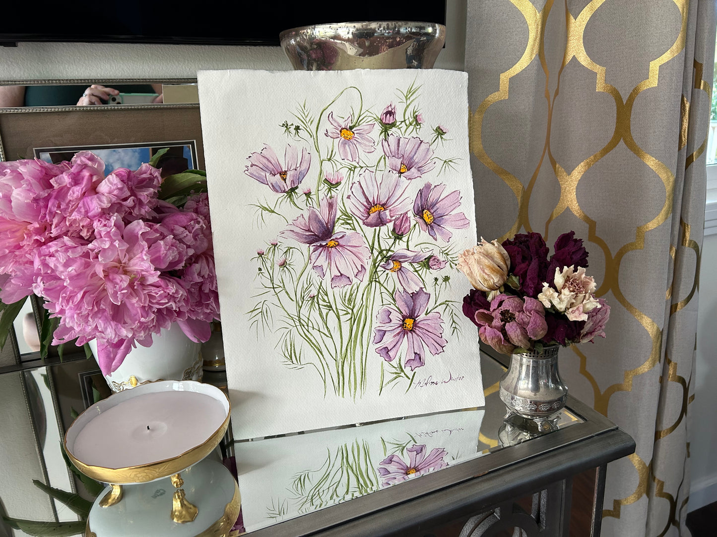 Lilac Cosmos Original Watercolor Painting