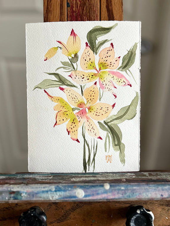 Alstromerias Original Watercolor Painting 5x7"