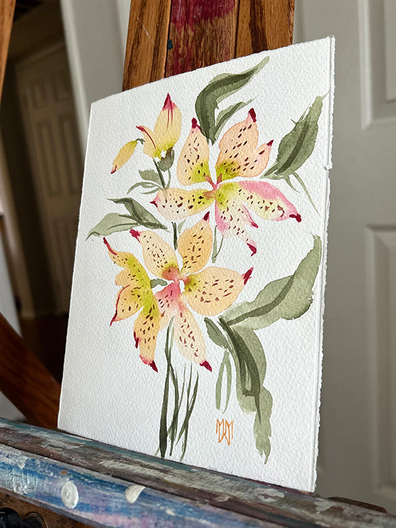 Alstromerias Original Watercolor Painting 5x7"