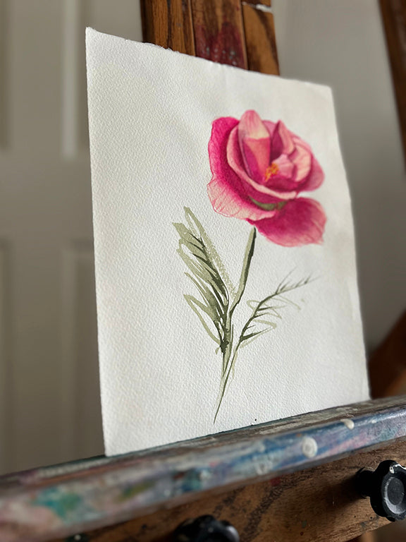 Pink California Poppy Original Watercolor Painting - 8x10"