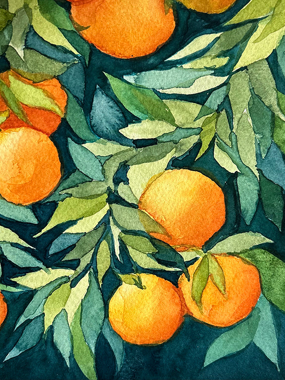 Orange Grove Original Watercolor Painting - 8x10"