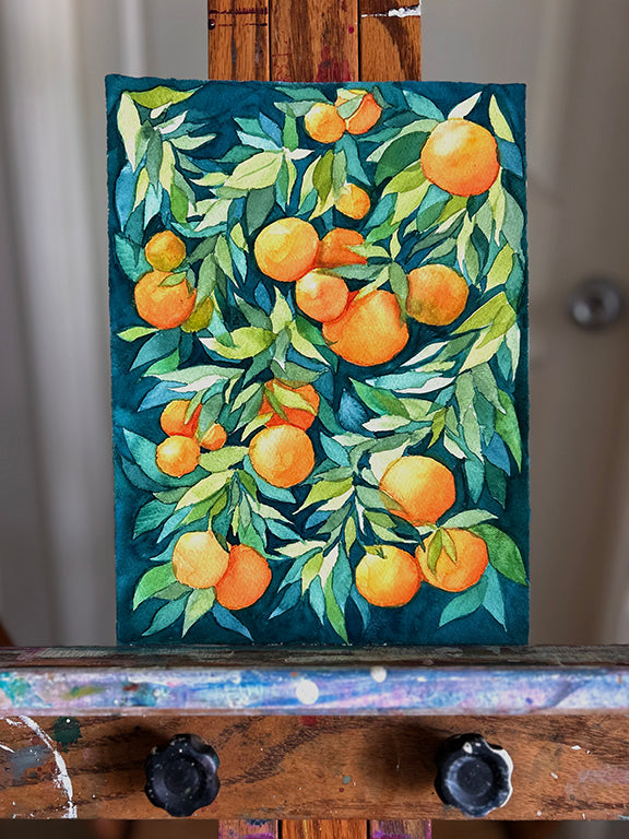 Orange Grove Original Watercolor Painting - 8x10"