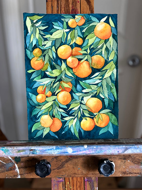 Orange Grove Original Watercolor Painting - 8x10"