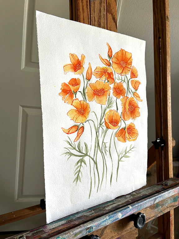 Golden Poppies 1 Original Watercolor Painting - 11x15"