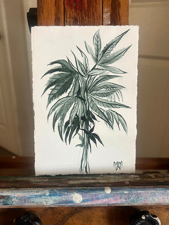 Cannabis Bouquet Original Watercolor Painting 5x7"