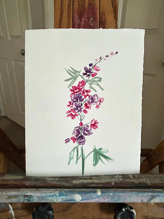 Delphinium 1 Original Watercolor Painting 8x10"