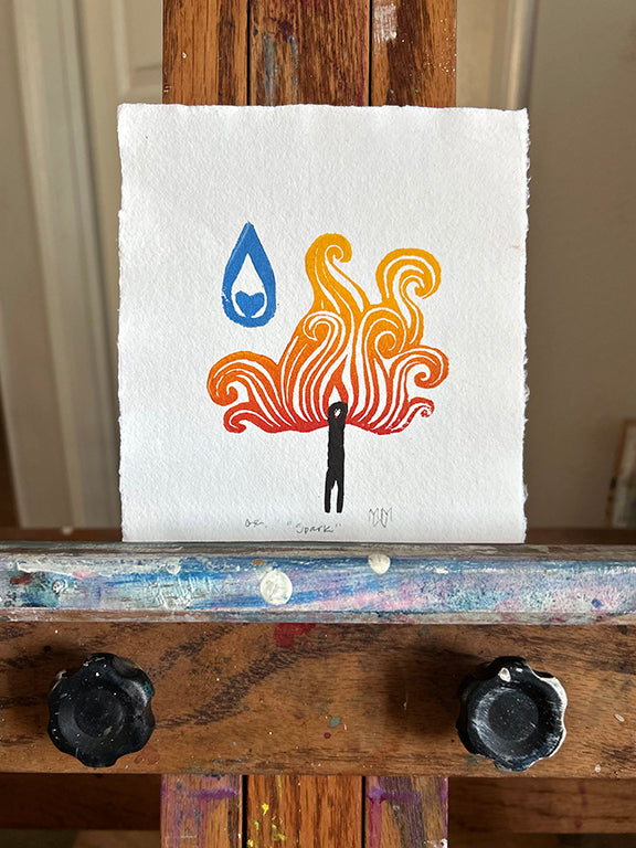 Spark - Original Hand Pulled Linocut Print in COLOR
