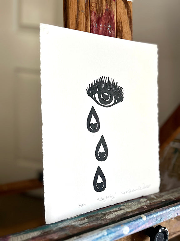 Tears that Care 3 - Original Hand Pulled Linocut Print