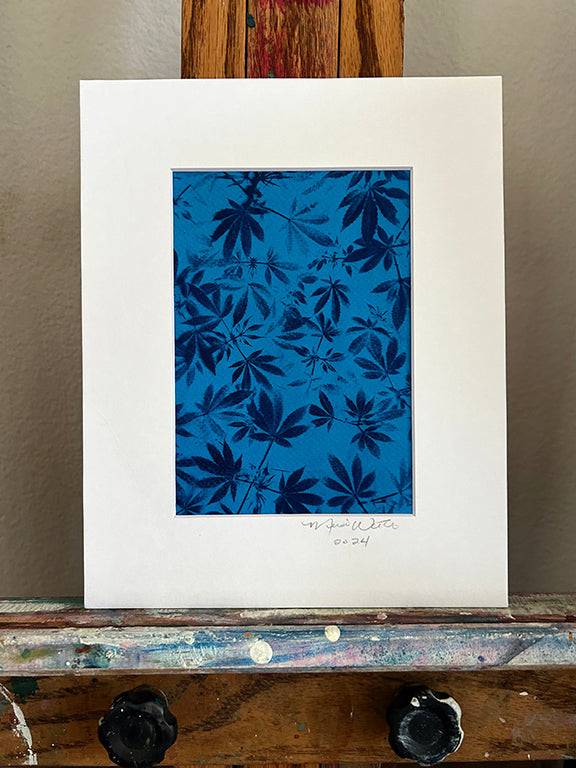 Cannabis Field Handmade Cyanotype on Bright Blue Paper 1 - 8x10"