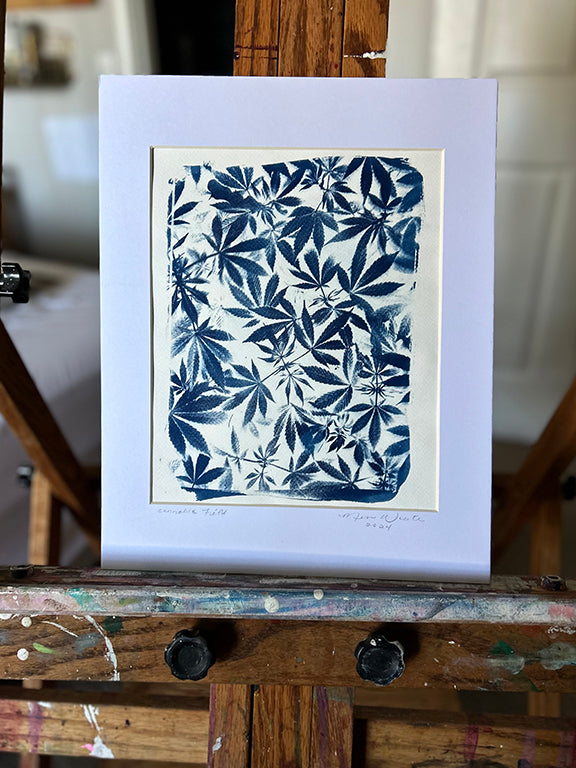 Cannabis Field Handmade Cyanotype on White Paper 4 - 11x14