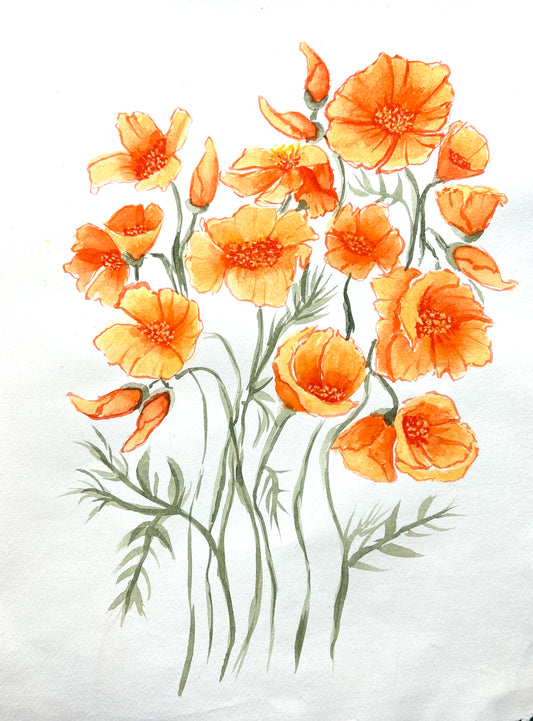 Golden Poppies 1 Original Watercolor Painting (size)