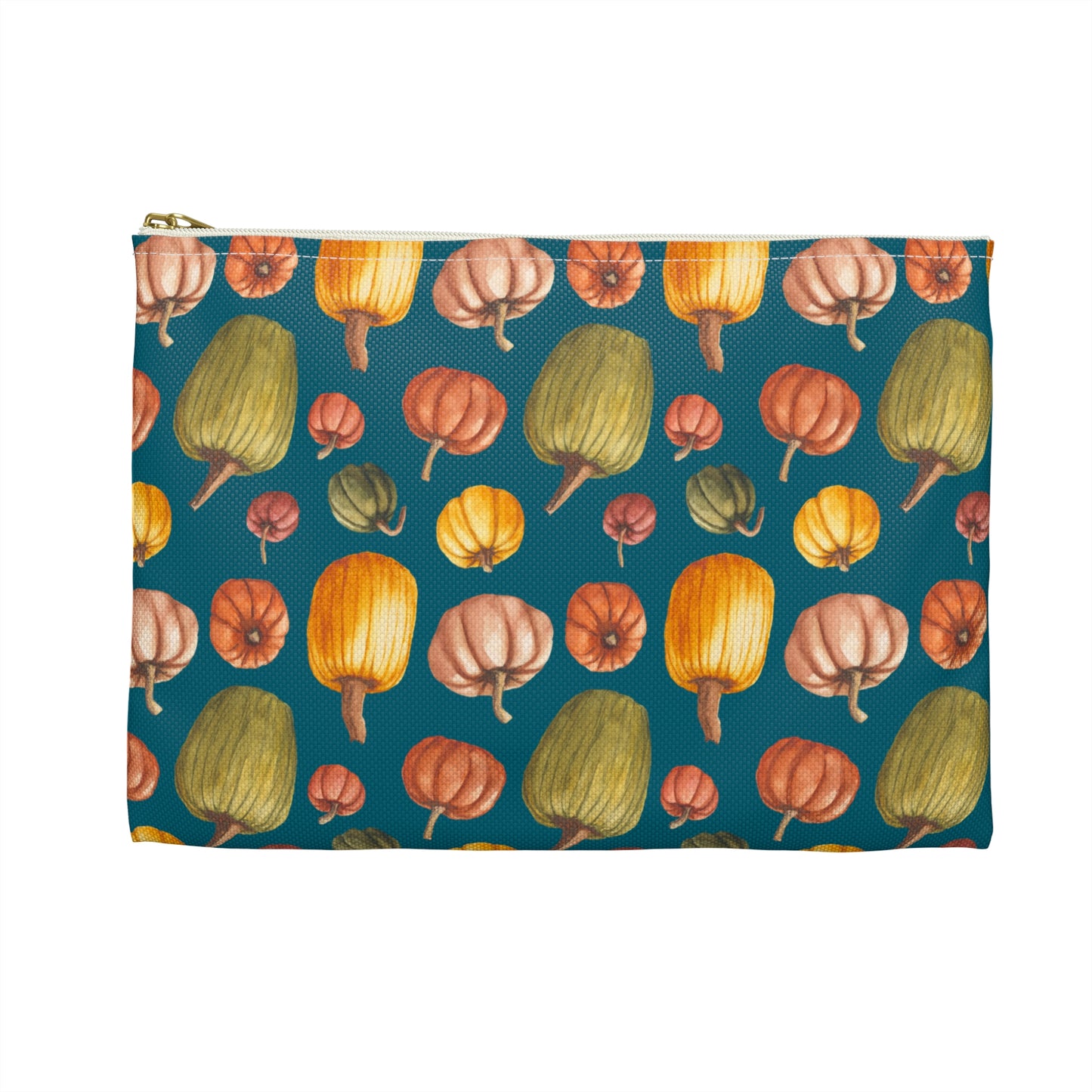 Flat Accessory Pouch - Fall Pumpkins, Teal