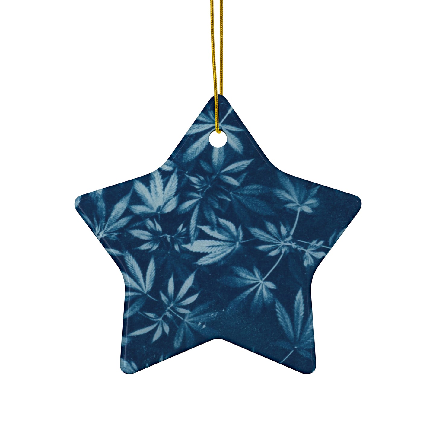 Ceramic Holiday Ornament - Cyanotype Print 1