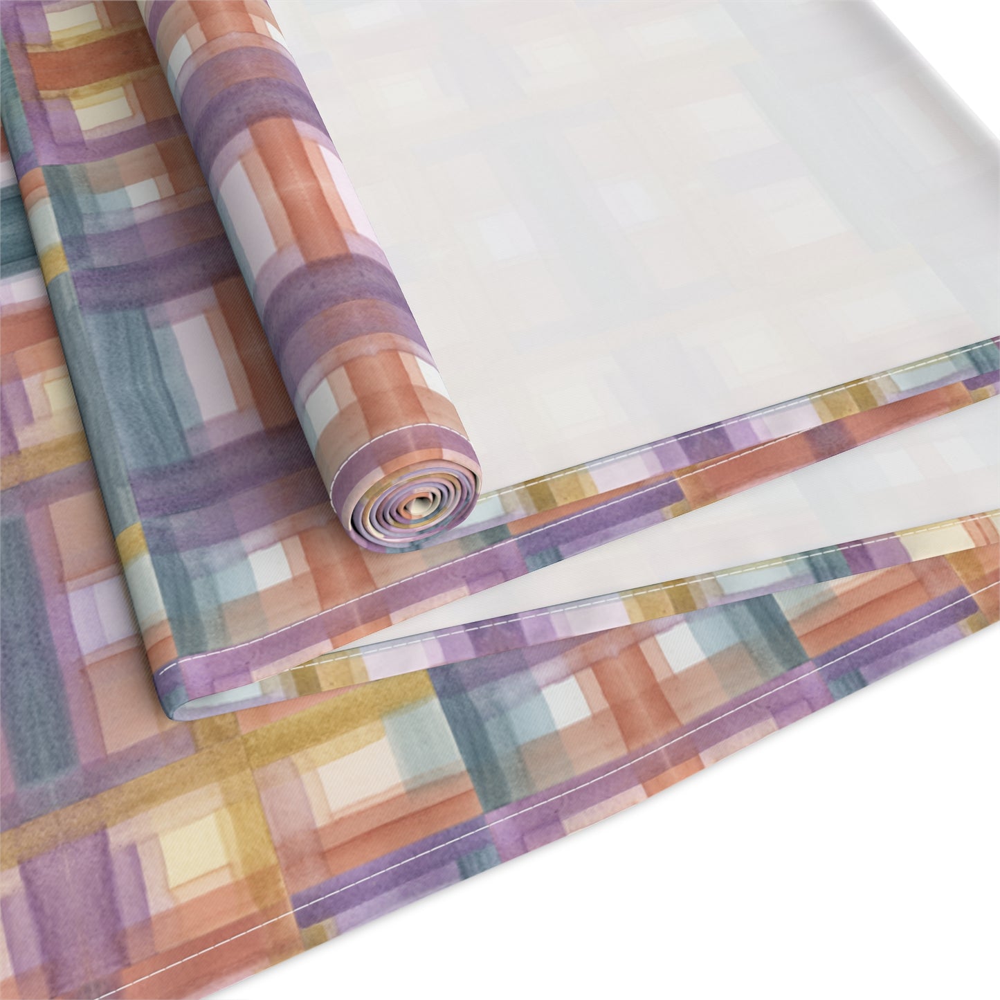 Table Runner 100% Cotton - Painterly Plaid, Warm Colors