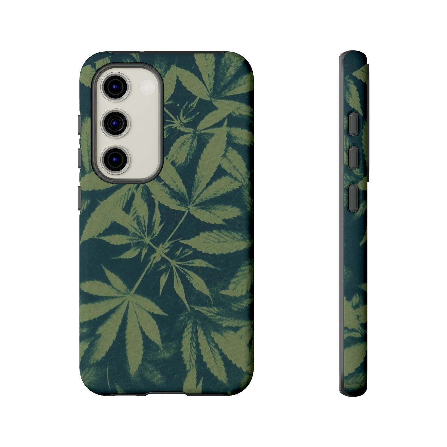 Tough Cell Phone Cases - Cannabis Field Cyanotype on Olive Print