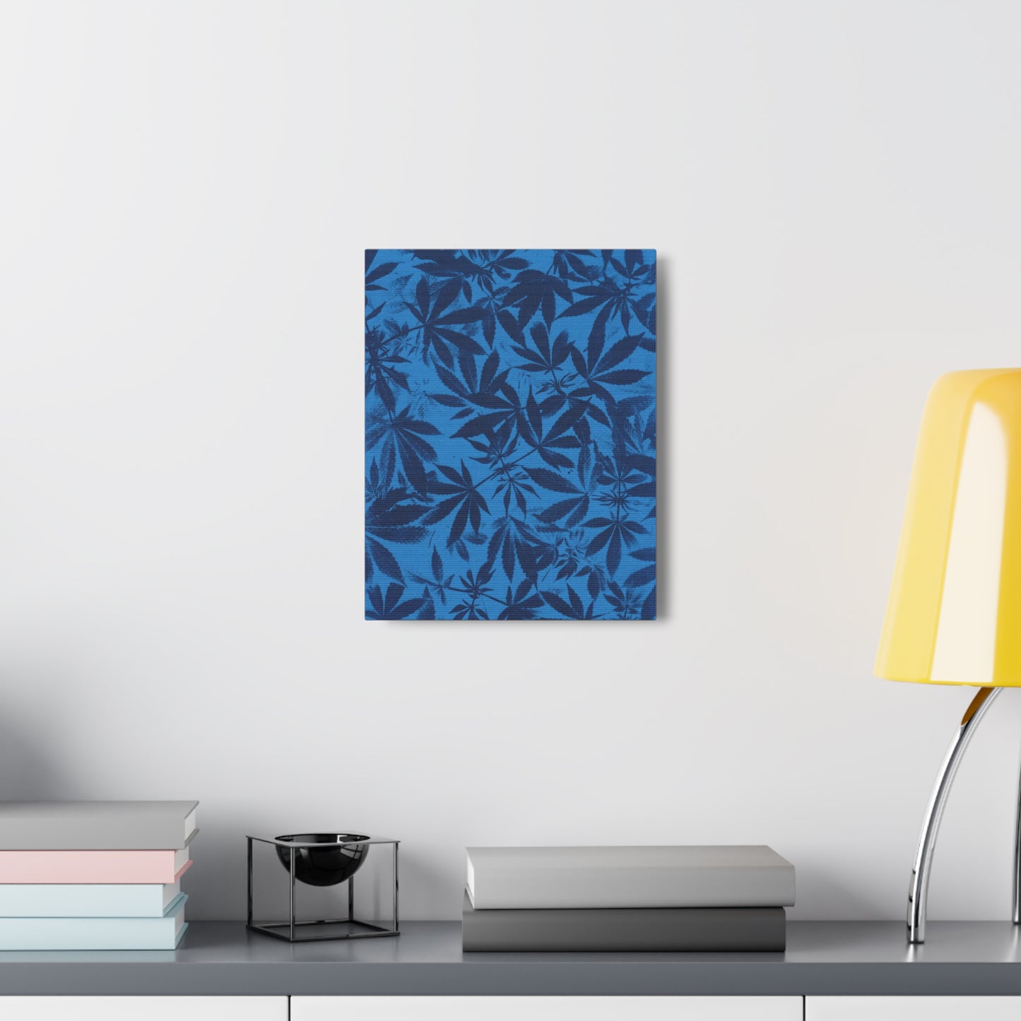 Gallery Wrapped Canvas Print - Cannabis Field Cyanotype on Bright Blue Print (Reproduction)