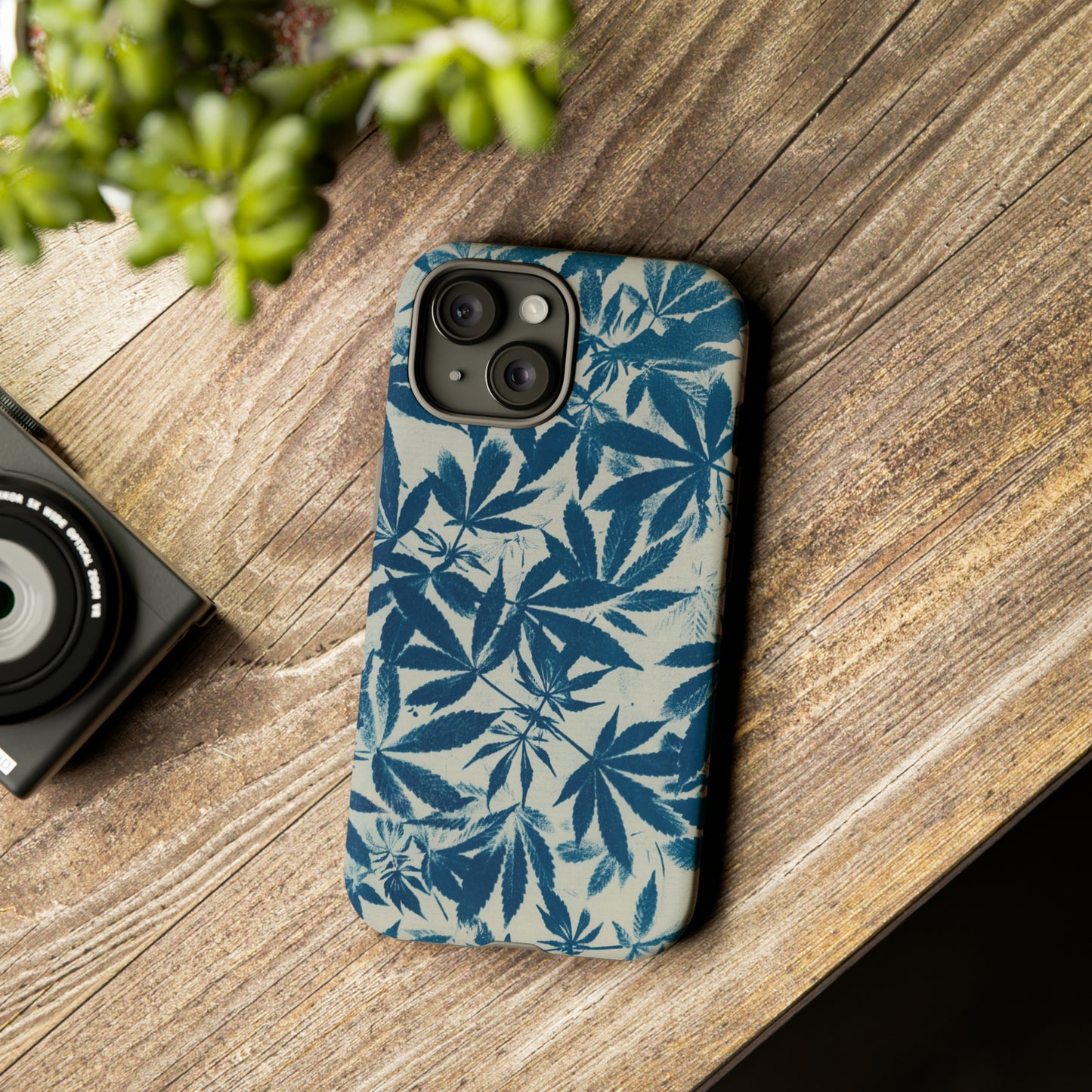 Tough Cell Phone Cases -Cannabis Field Cyanotype on Ivory Print