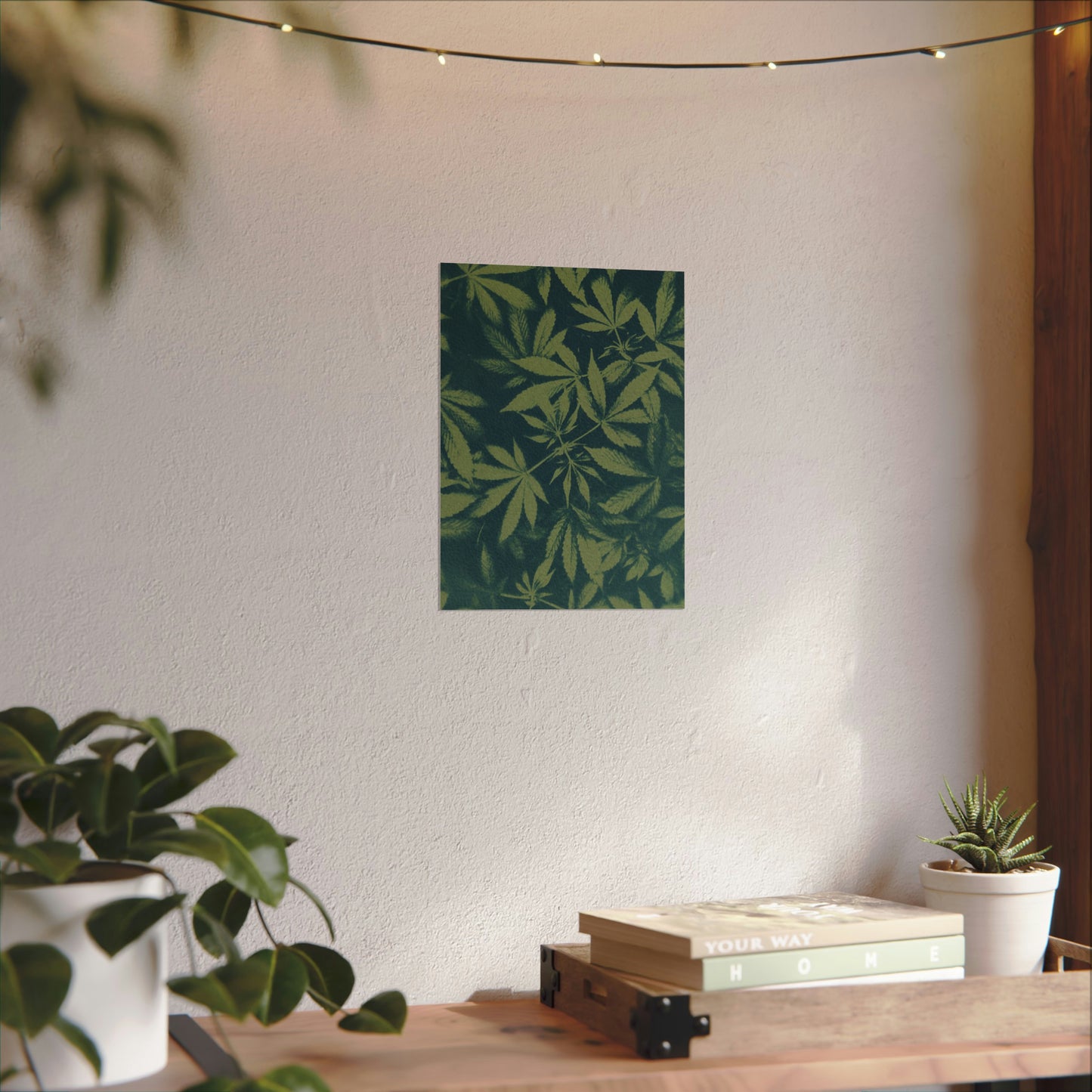 Fine Art Reproductions - Archival, Textured Watercolor Matte Prints - Cannabis Cyanotype on Olive Print