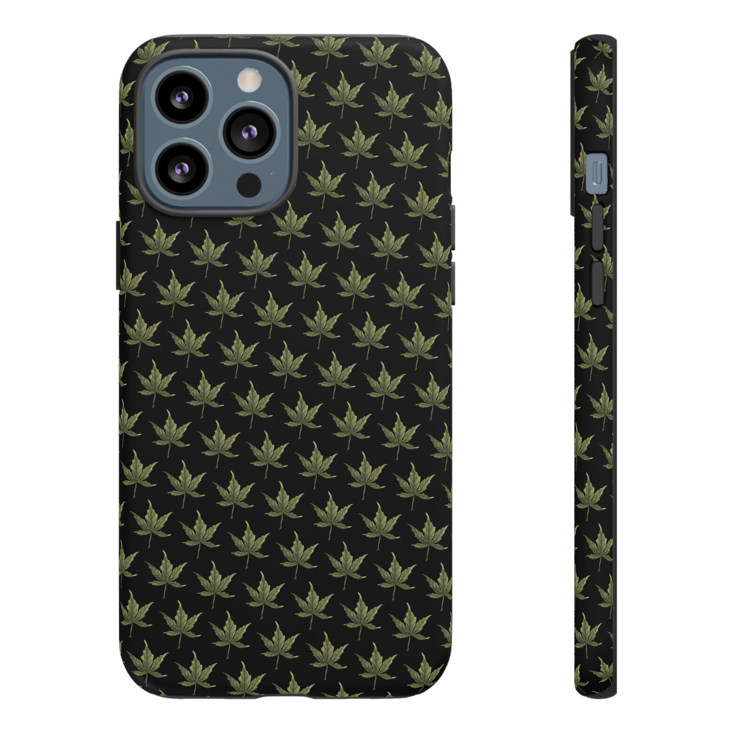 Tough Cell Phone Cases - Mini Cannabis Leaf on Black