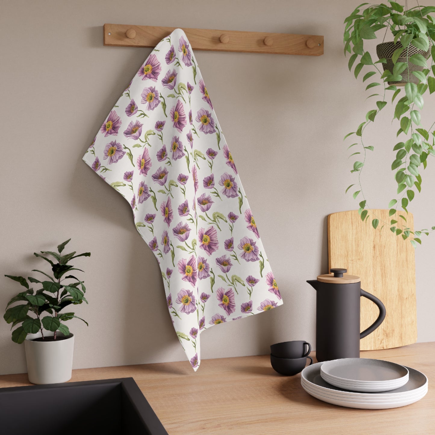 100% Cotton Twill Kitchen Towel - Lilac Poppies