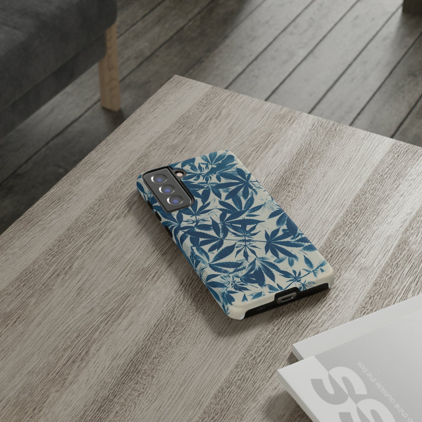 Tough Cell Phone Cases -Cannabis Field Cyanotype on Ivory Print