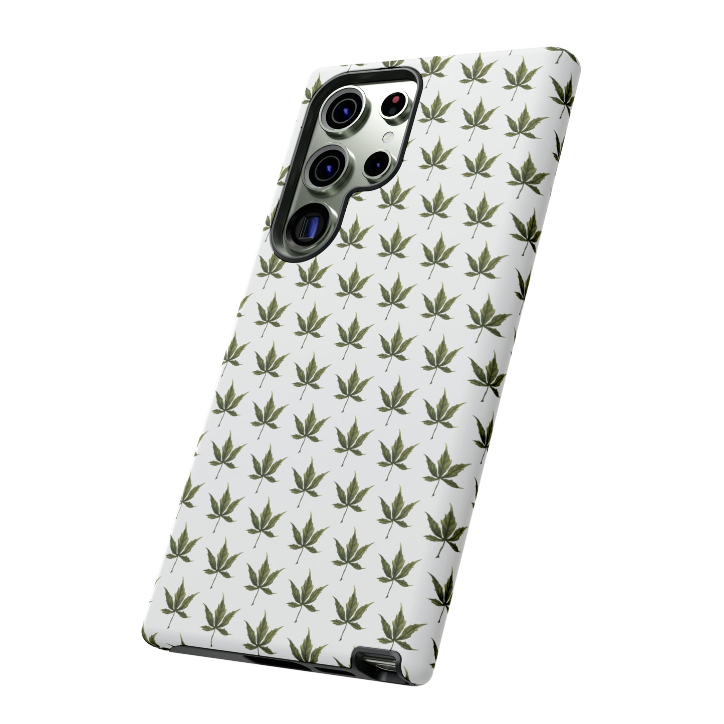 Tough Cell Phone Cases - Mini Cannabis Leaf on White