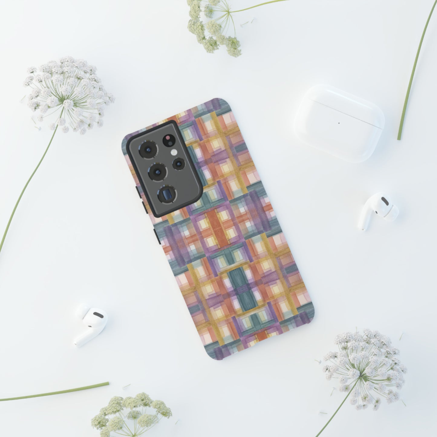 Tough Cell Phone Cases - Painterly Plaid, Warm Colors