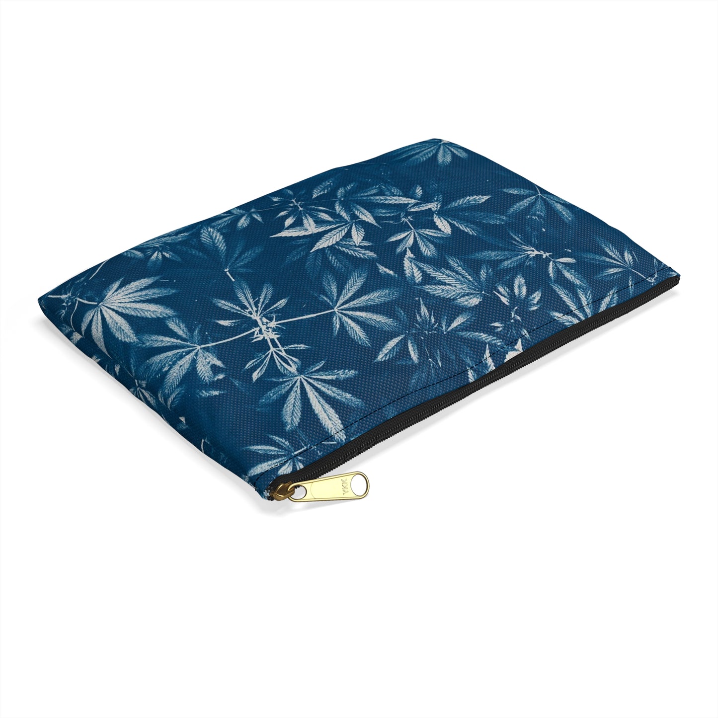 Flat Accessory Pouch - Cannabis Cyanotype Field on Grey