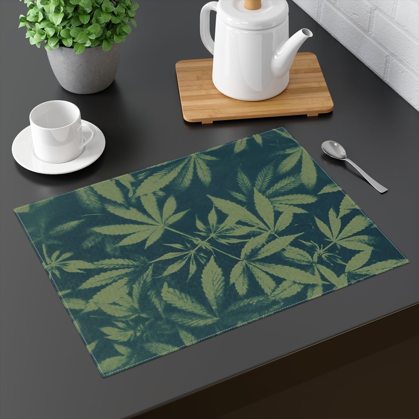 100% Cotton Placemat, 1pc - Cyanotype on Green