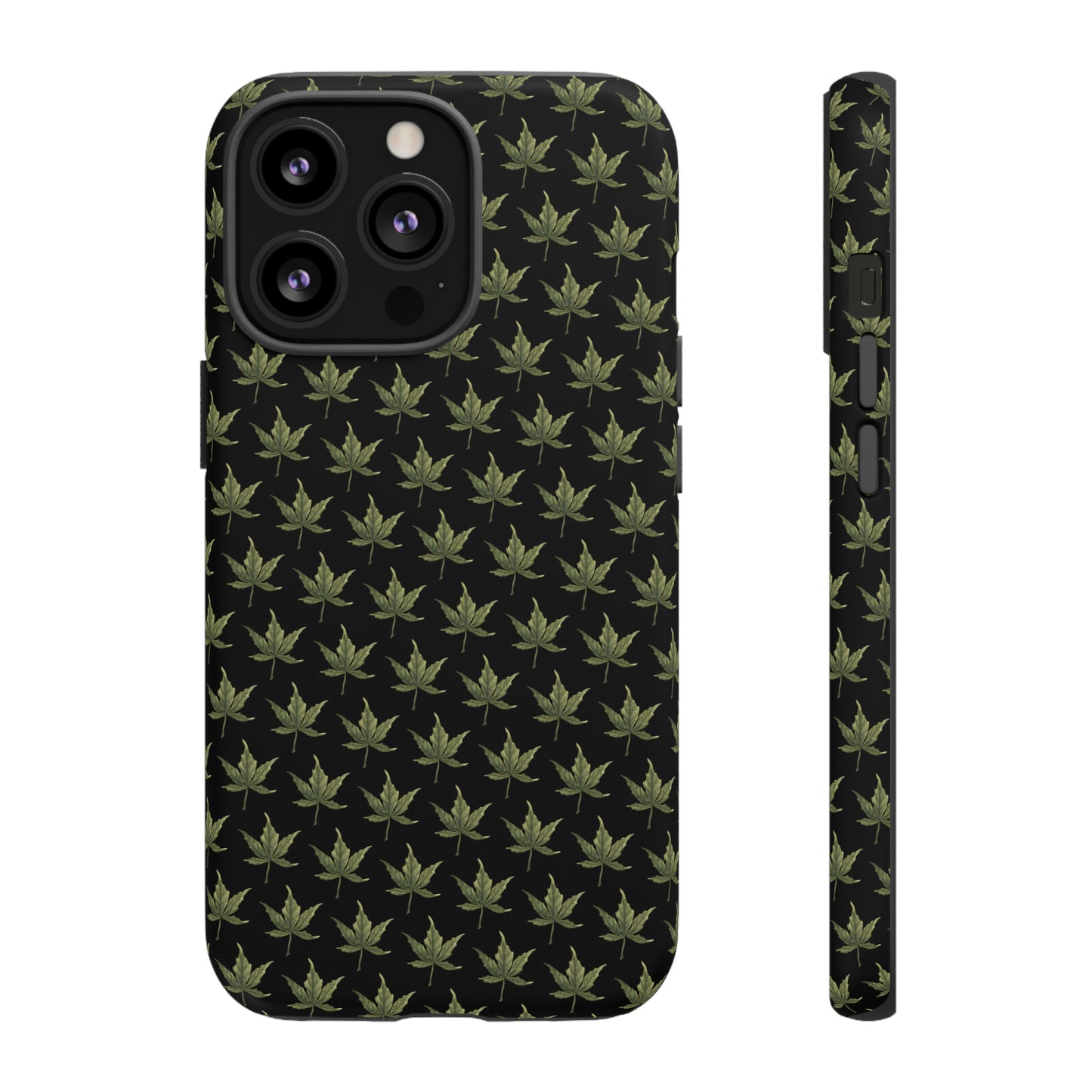 Tough Cell Phone Cases - Mini Cannabis Leaf on Black