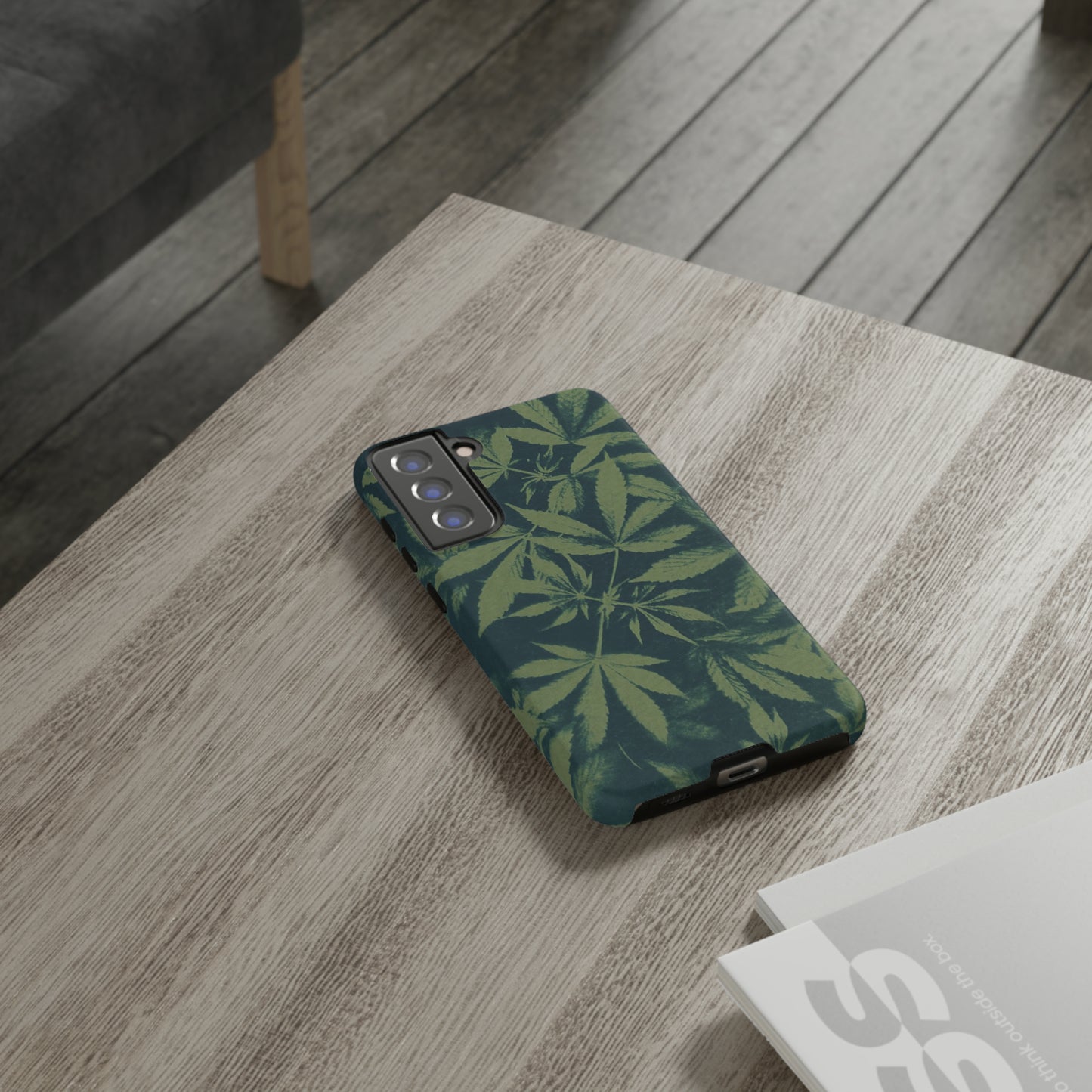 Tough Cell Phone Cases - Cannabis Field Cyanotype on Olive Print