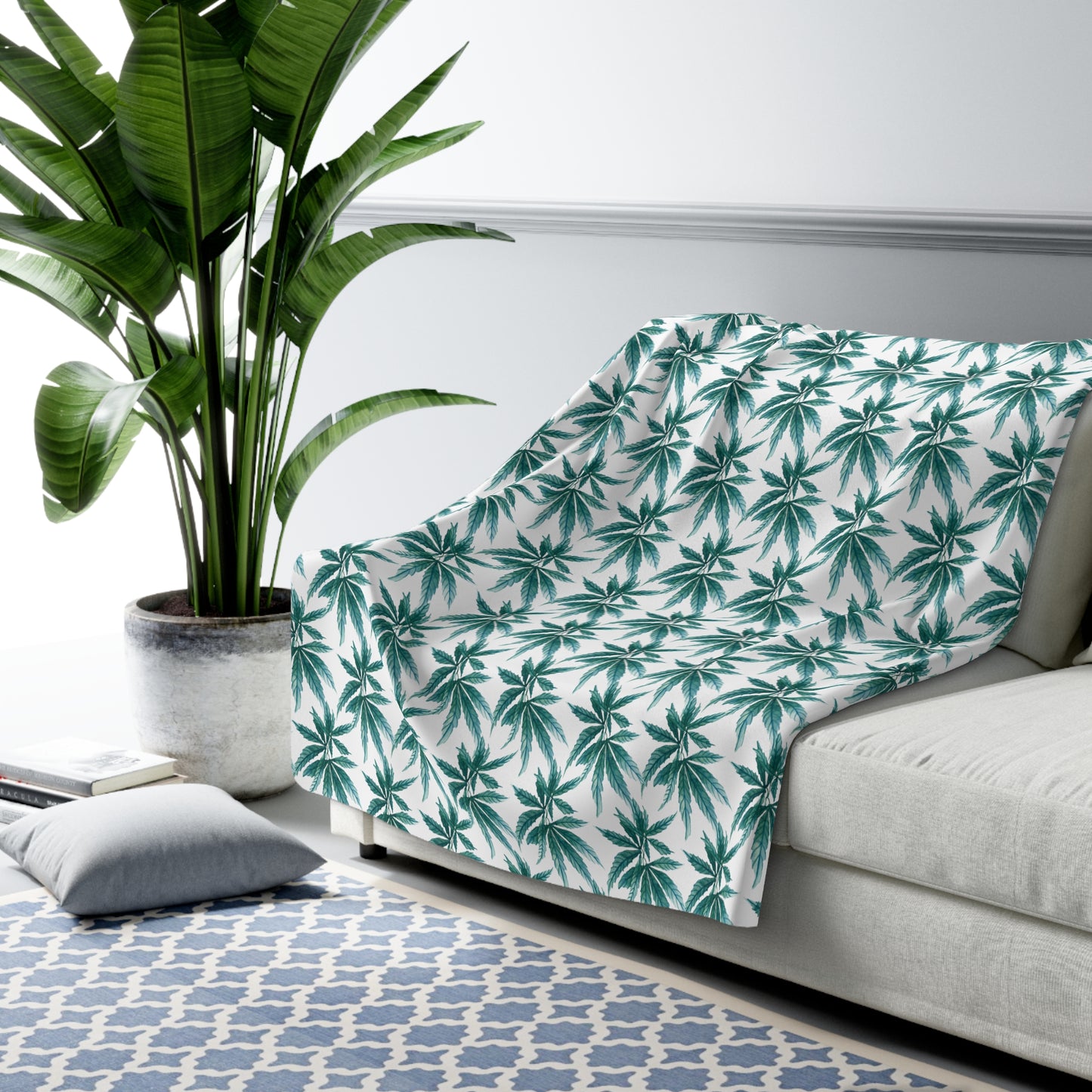 Sherpa Fleece Blanket - Teal Dreamleaf