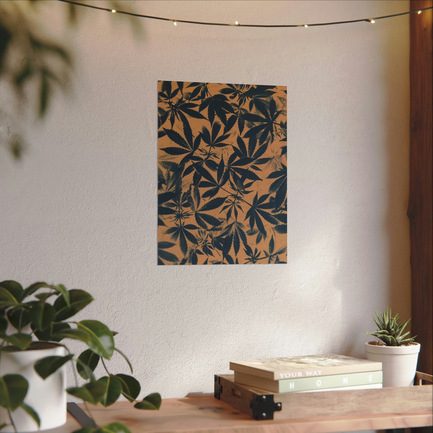 Fine Art Reproductions - Archival, Textured Watercolor Matte Prints - Cannabis Cyanotype on Amber Print