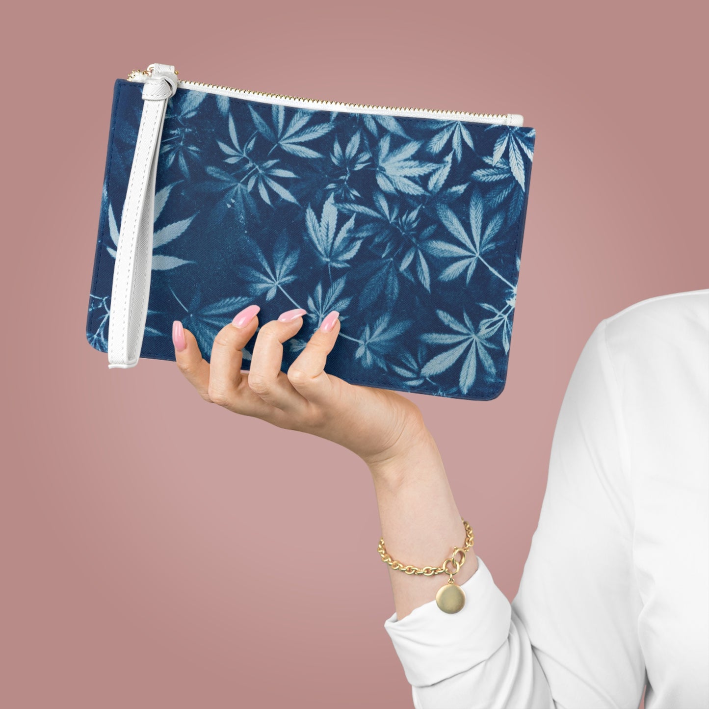 Vegan Leather Clutch Bag - Cyanotype Print 1