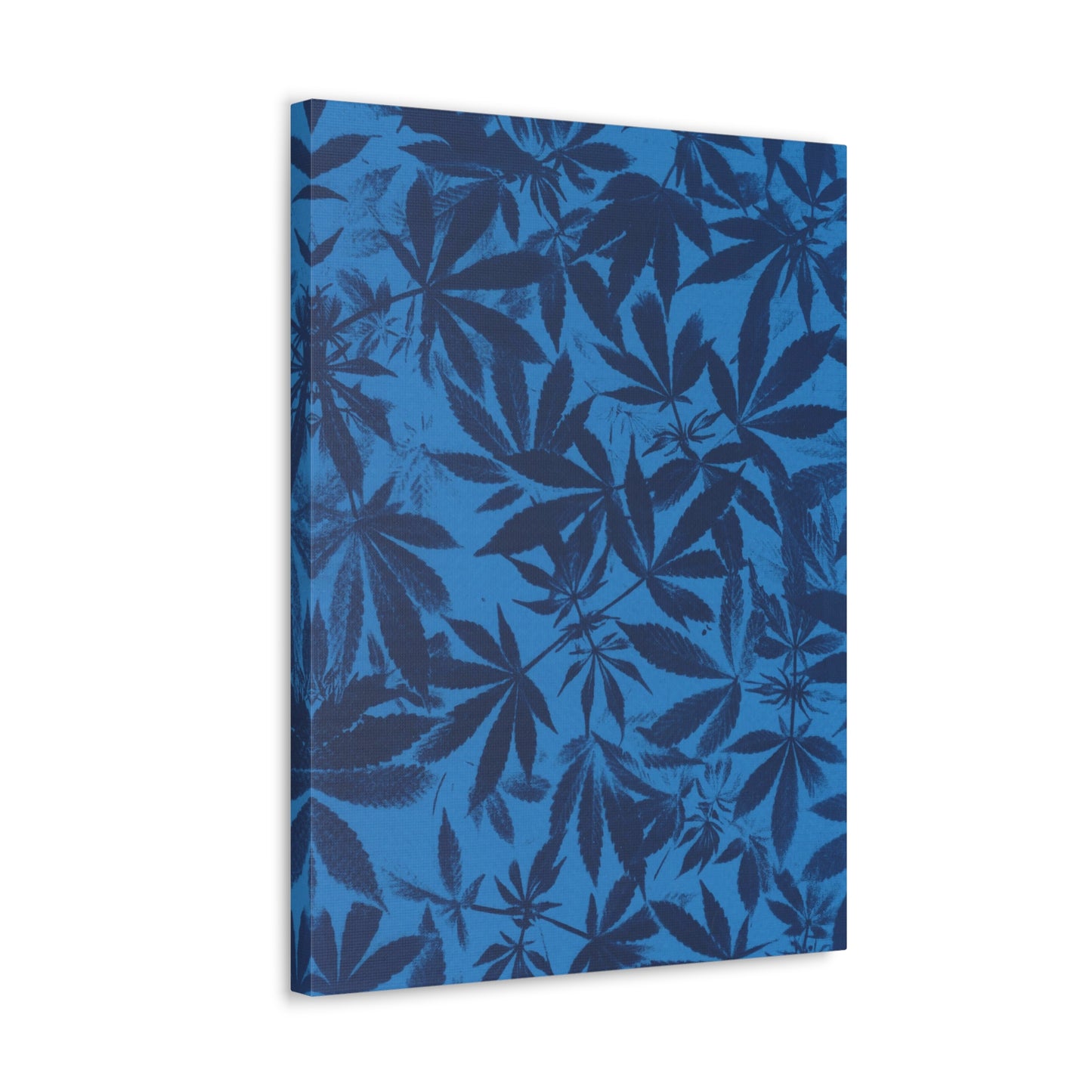 Gallery Wrapped Canvas Print - Cannabis Field Cyanotype on Bright Blue Print (Reproduction)