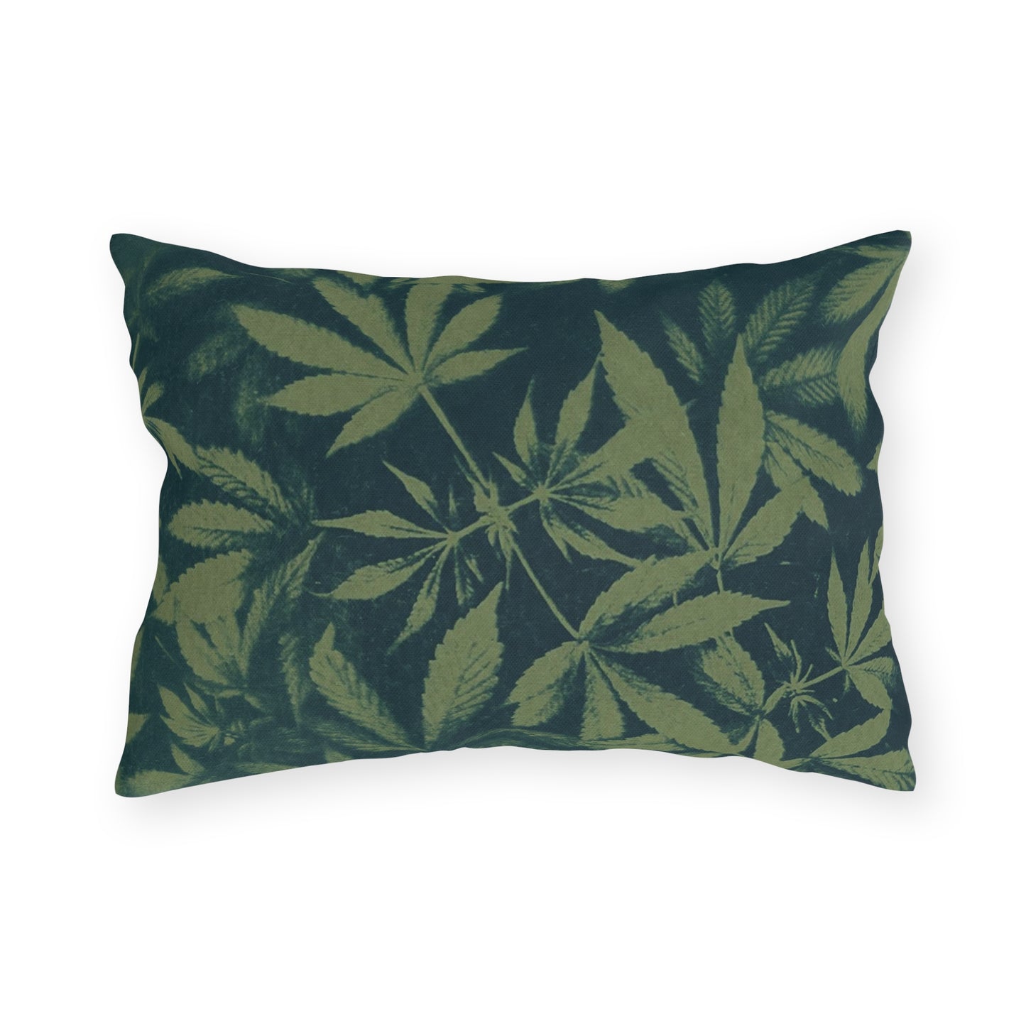 Outdoor Decorative Pillows - UV/H2O/Mildew Resistant - Cannabis Field Cyanotype on Olive Print