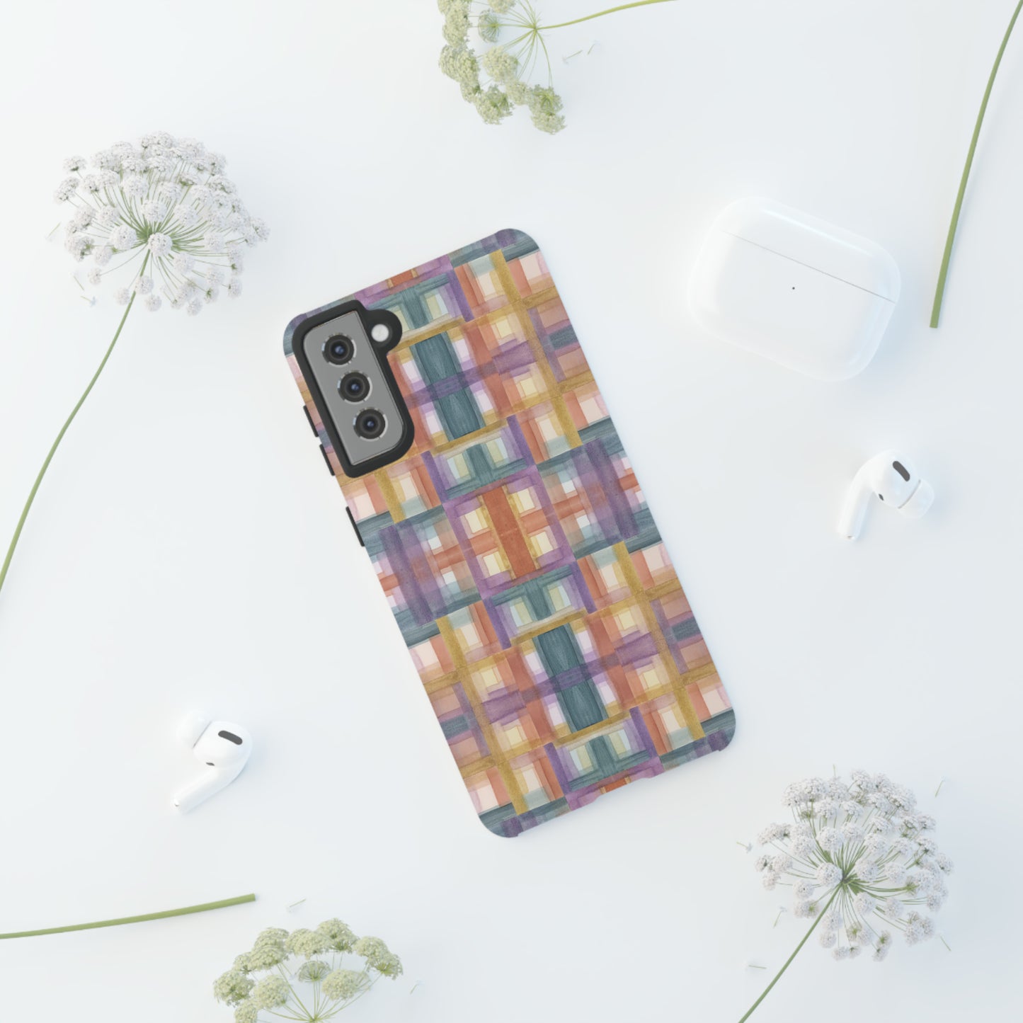 Tough Cell Phone Cases - Painterly Plaid, Warm Colors