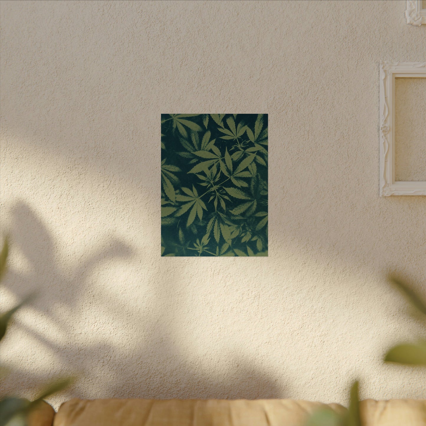 Fine Art Reproductions - Archival, Textured Watercolor Matte Prints - Cannabis Cyanotype on Olive Print