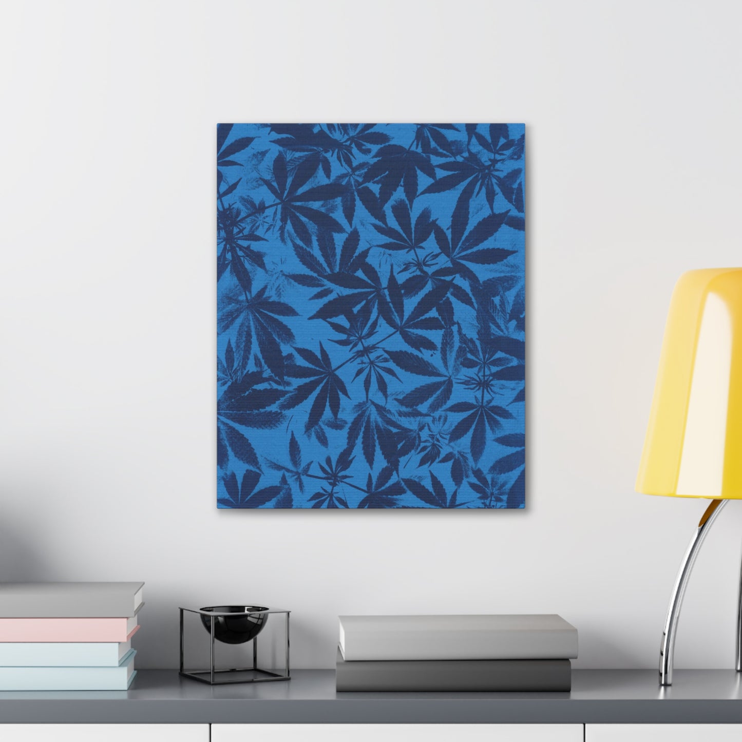 Gallery Wrapped Canvas Print - Cannabis Field Cyanotype on Bright Blue Print (Reproduction)