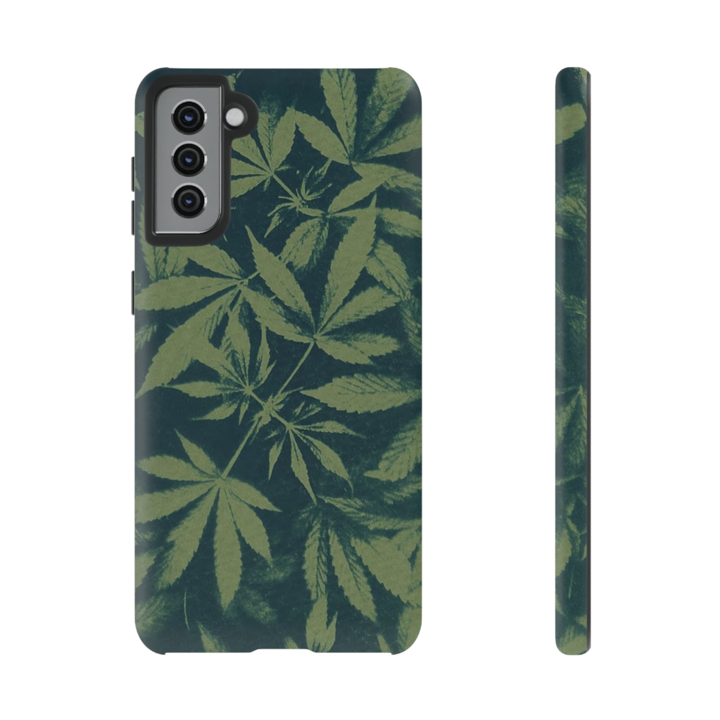 Tough Cell Phone Cases - Cannabis Field Cyanotype on Olive Print