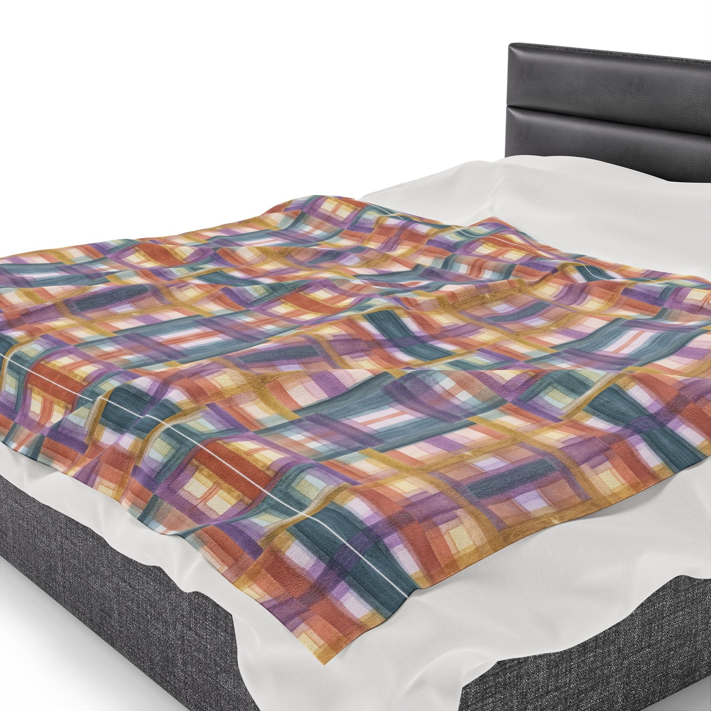 Velveteen Plush Blanket - Painterly Plaid, Warm Colors