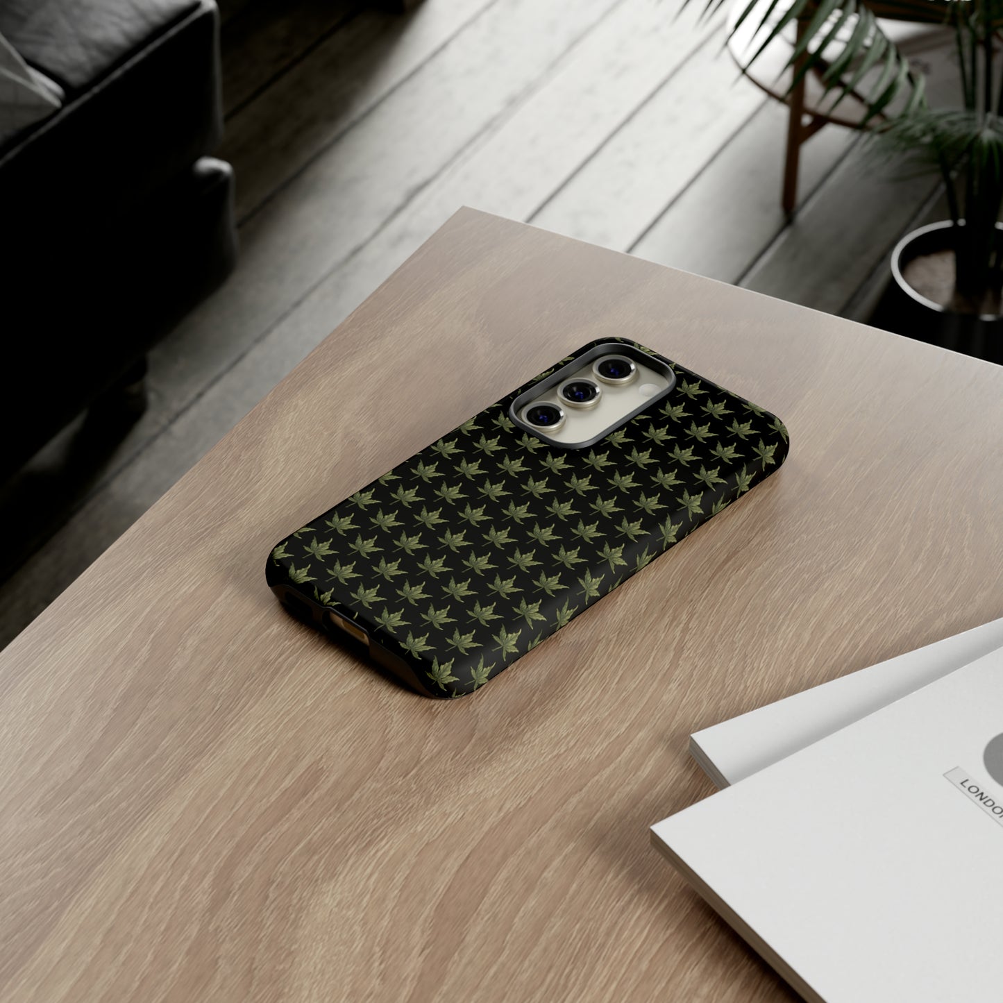 Tough Cell Phone Cases - Mini Cannabis Leaf on Black