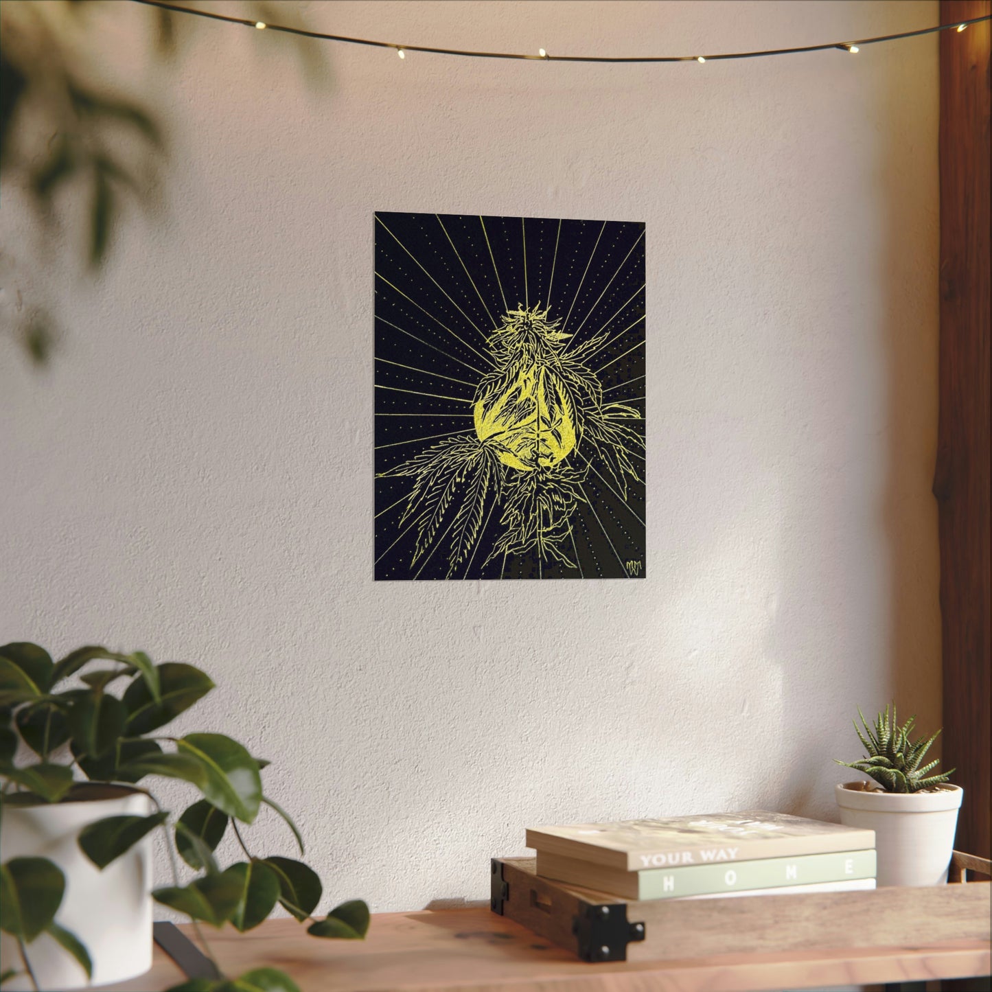 Fine Art Reproductions - Archival, Textured Watercolor Matte Prints - Gold Cannabis Sunburst