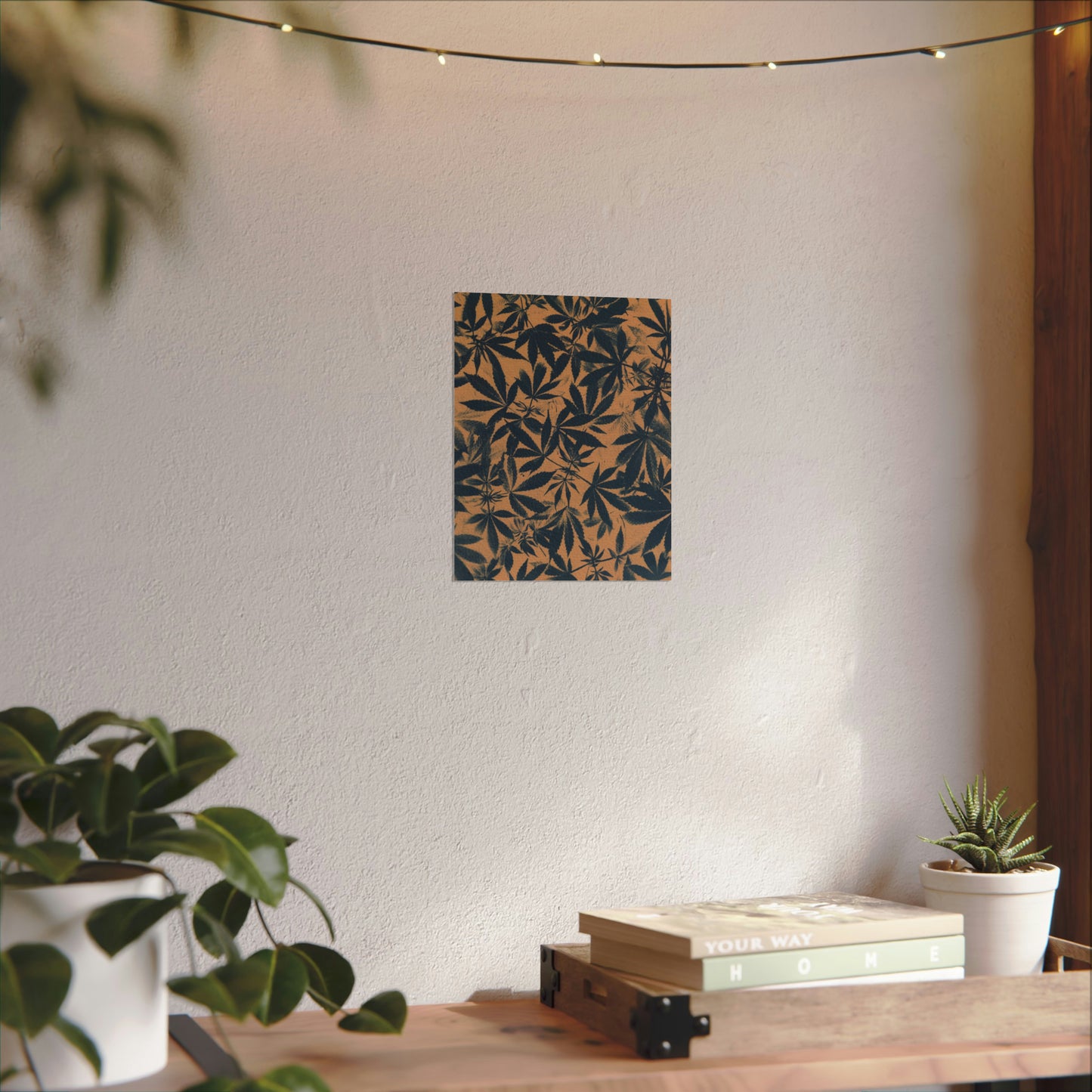 Fine Art Reproductions - Archival, Textured Watercolor Matte Prints - Cannabis Cyanotype on Amber Print