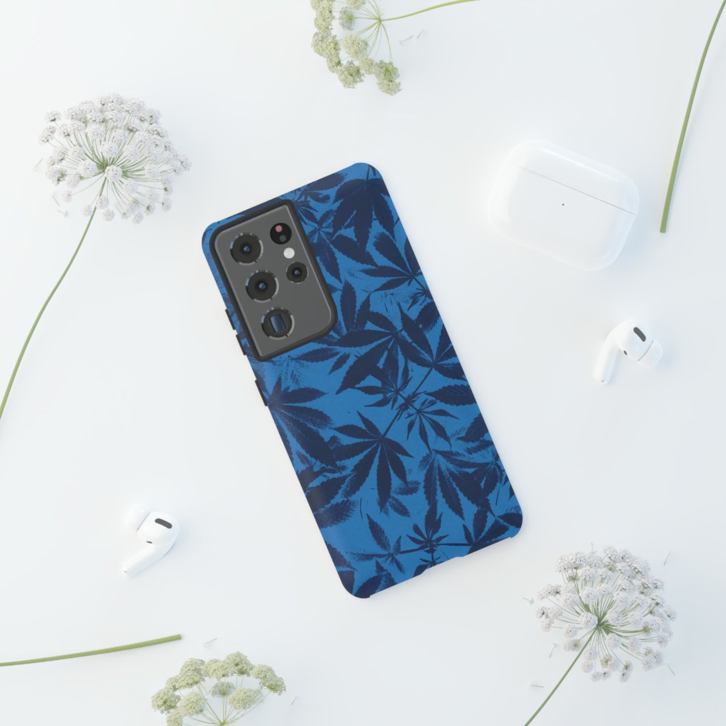 Tough Cell Phone Cases - Cyanotype on Bright Blue Print