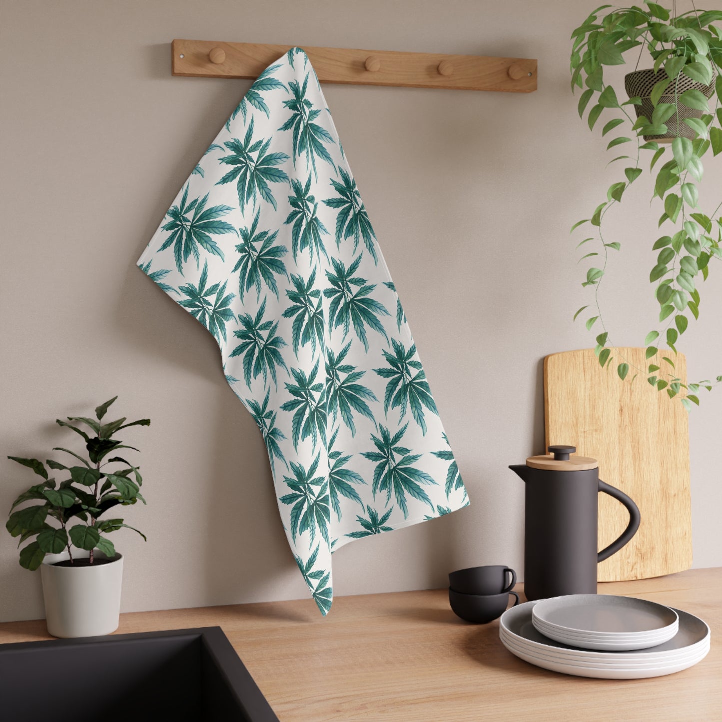 100% Cotton Twill Kitchen Towel - Teal Dreamleaf