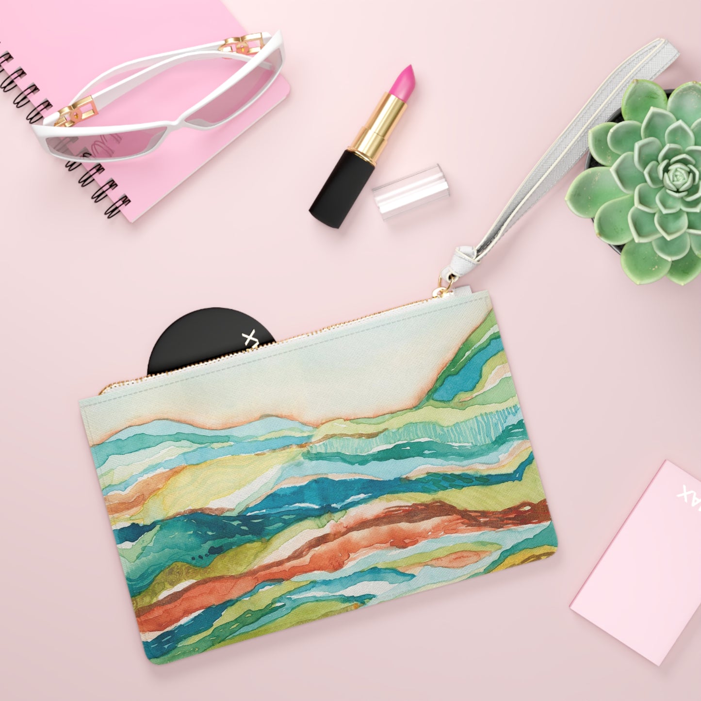 Vegan Leather Clutch Bag - Watercolor Mountains