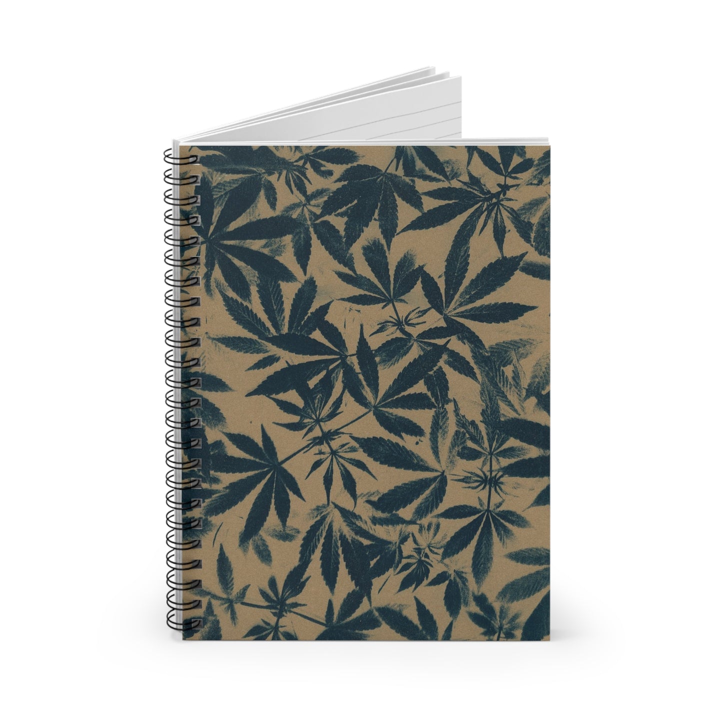 Spiral Notebook - Ruled Line - Cannabis Field Cyanotype on Kraft