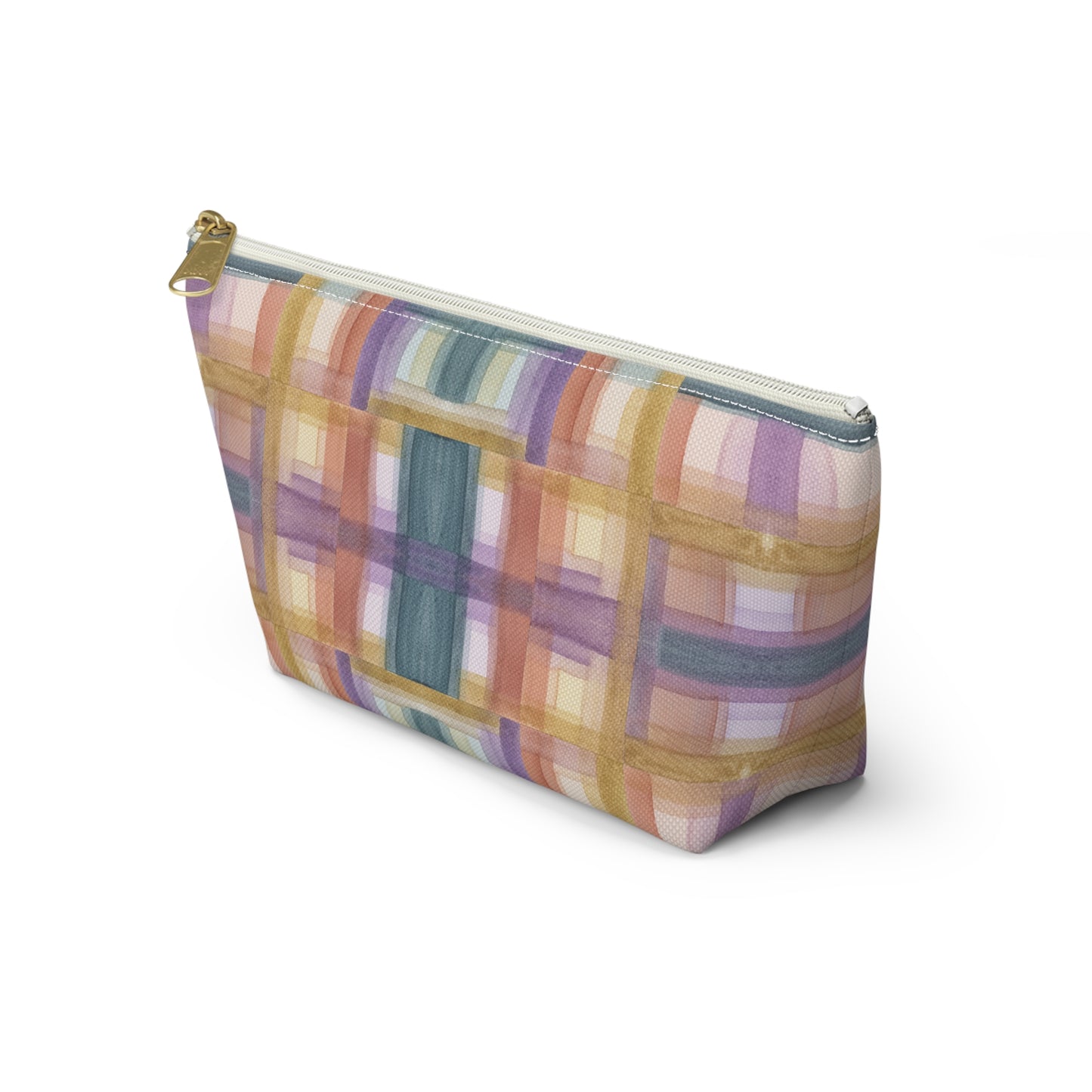 Roomy Accessory Pouch - Painterly Plaid, Warm Colors