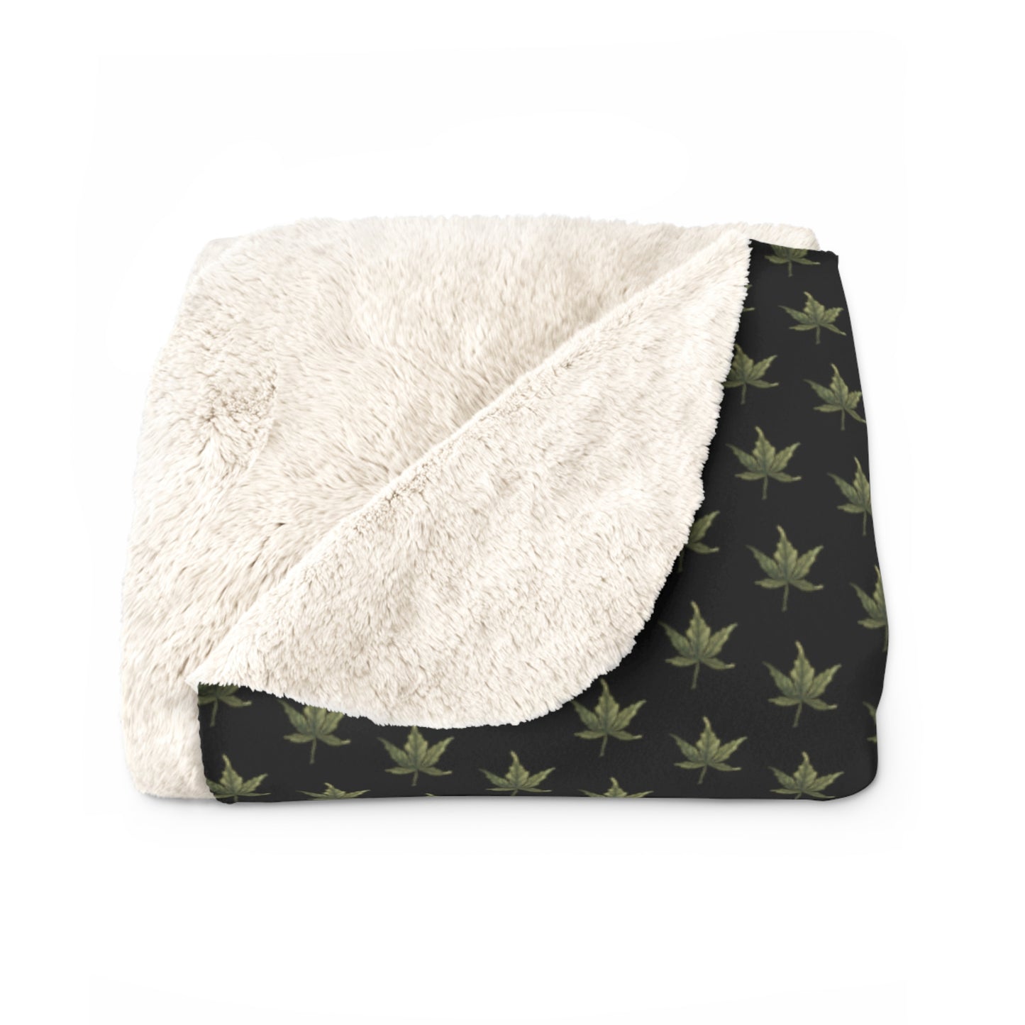 Sherpa Fleece Blanket - Mini Cannabis Leaf Print, Black